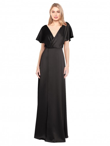 Affordable Cap Sleeves Black Open Back A-Line V-Neck Formal Dress Canada