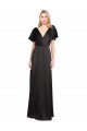 Cap Sleeves Black Open Back A-Line V-Neck Formal Dress