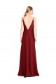 Sleeveless Burgundy V-Back A-Line Stretch Satin V-Neck Black Tie Formal Dress