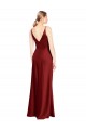 Sleeveless Burgundy V-Back A-Line Spaghetti Straps Formal Dress