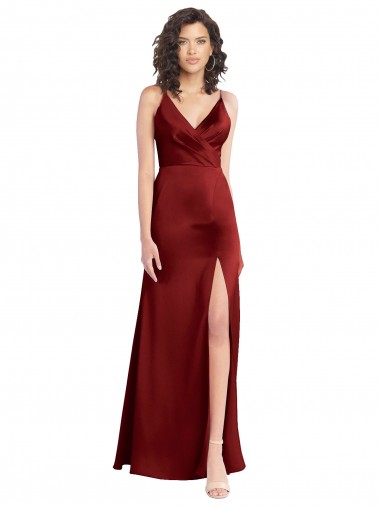 Affordable Sleeveless Burgundy V-Back A-Line Stretch Satin V-Neck Formal Dress Canada