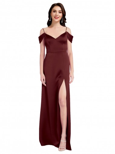 Affordable Sleeveless Burgundy Gold A-Line Off the Shoulder Formal Dress Canada