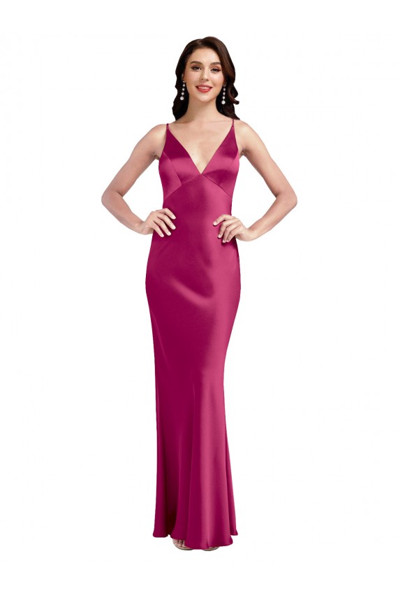 Sleeveless Fuchsia Low Back A-Line Spaghetti Straps Formal Dress