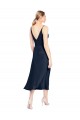 Sleeveless Dark Navy V-Back A-Line Stretch Satin V-Neck Formal Dress
