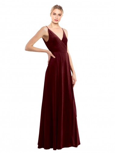 Affordable Sleeveless Burgundy V-Back A-Line V-Neck Formal Dresses Canada
