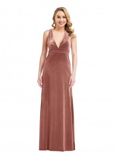 Affordable Sleeveless Cinnamon Rose Criss Cross Open Back A-Line V-Neck Formal Dress Canada