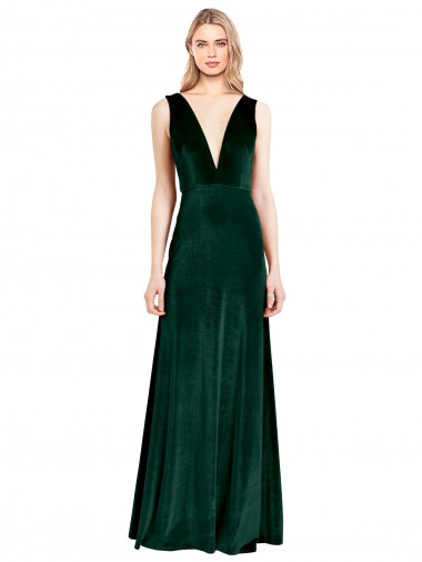 Affordable Sleeveless Dark Green V-Back A-Line V-Neck Formal Dress Canada