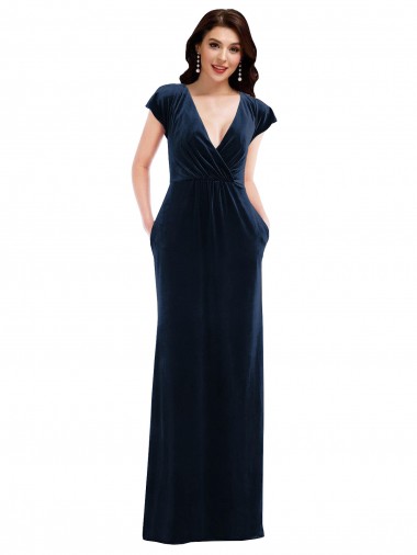 Affordable Flutter Sleeves Dark Navy A-Line V-Neck Formal Dress Canada
