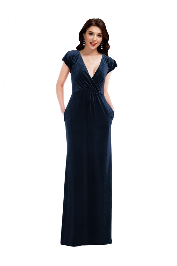 Flutter Sleeves Dark Navy A-Line V-Neck Formal Dress