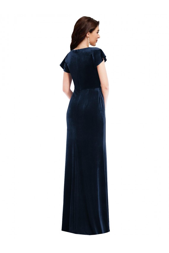 Flutter Sleeves Dark Navy A-Line V-Neck Formal Dress