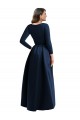Long Sleeves Dark Navy Ball Dress V-Neck High Low Plus Size Formal Dress