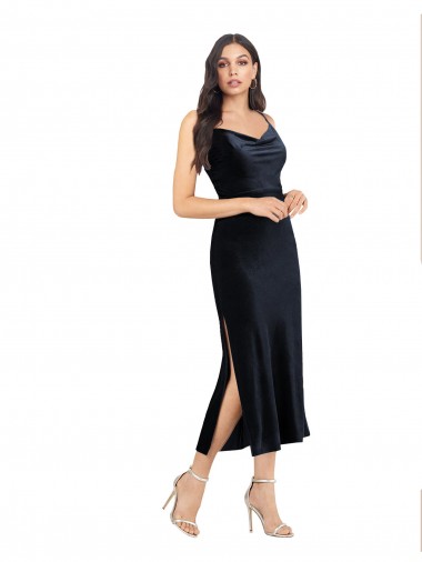 Affordable Sleeveless Dark Navy Low Back Column Cowl Neck Formal Dress Canada