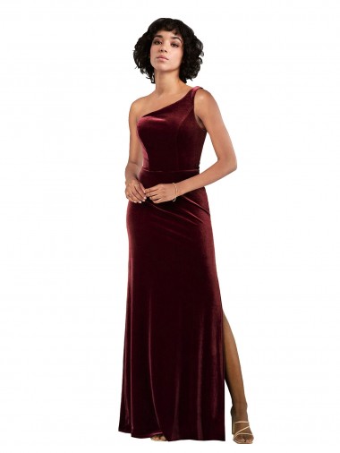 Affordable Sleeveless Burgundy Column One Shoulder Formal Dress Canada
