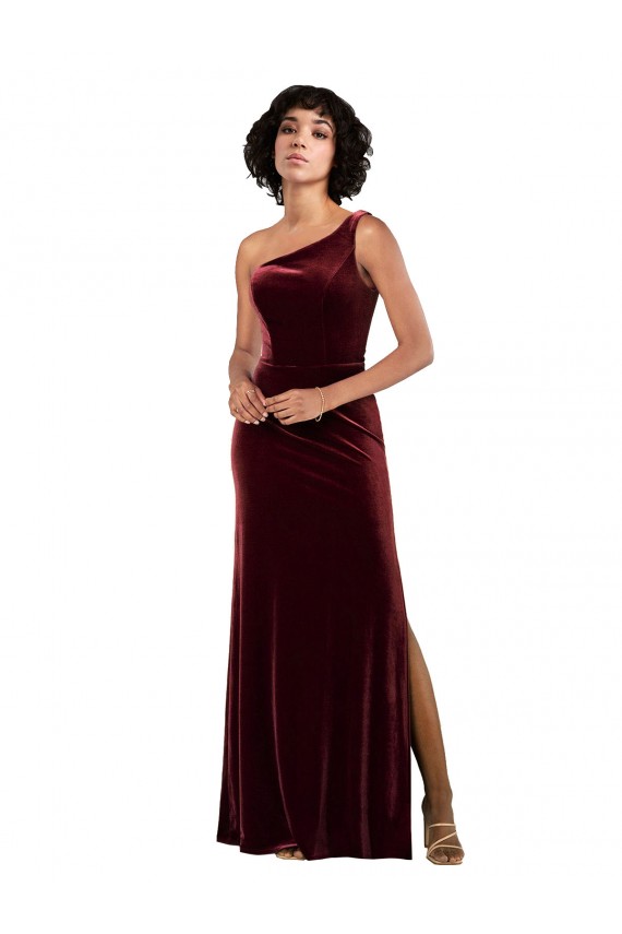 Sleeveless Burgundy Column One Shoulder Formal Dress