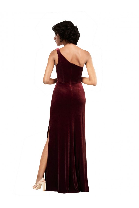 Sleeveless Burgundy Column One Shoulder Formal Dress