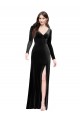 Long Sleeves Black V-Back Column V-Neck Formal Dress