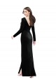 Long Sleeves Black V-Back Column V-Neck Formal Dress