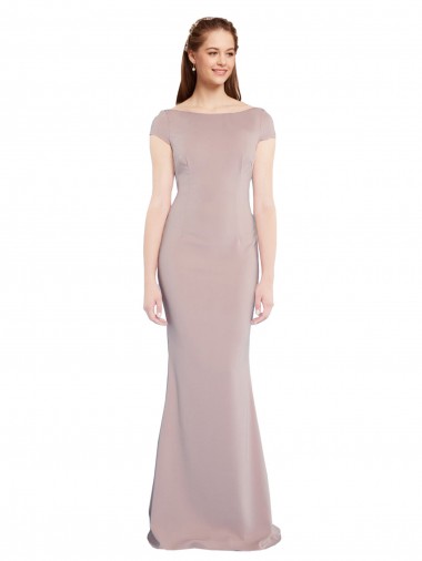 Affordable Cap Sleeves Dusty Pink Tie Back Mermaid Boat Neck Formal Dress Canada