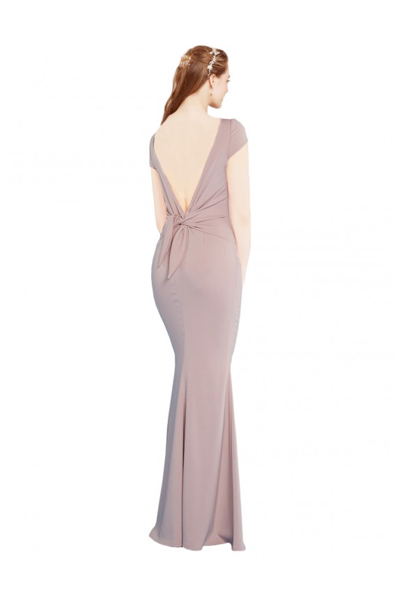 Cap Sleeves Dusty Pink Tie Back Mermaid Boat Neck Formal Dress