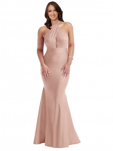 Affordable Sleeveless Dusty Pink Open Back Mermaid Halter Neck Formal Plus Size Formal Dress Canada