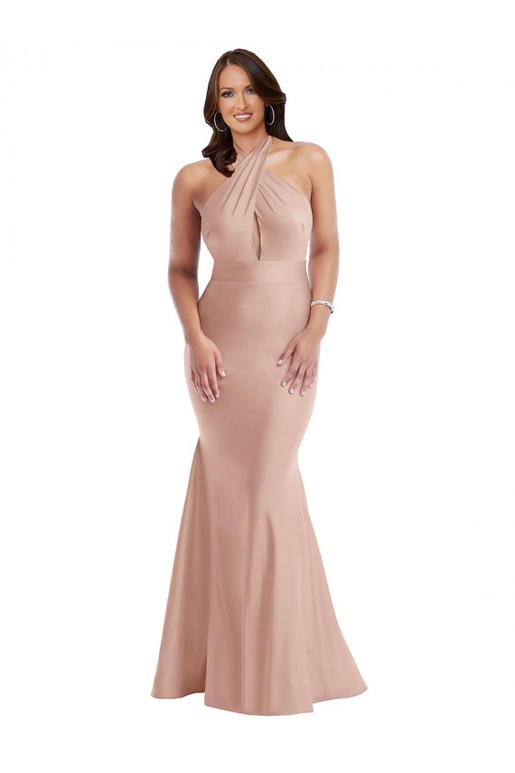Sleeveless Dusty Pink Open Back Mermaid Halter Neck Formal Plus Size Formal Dress