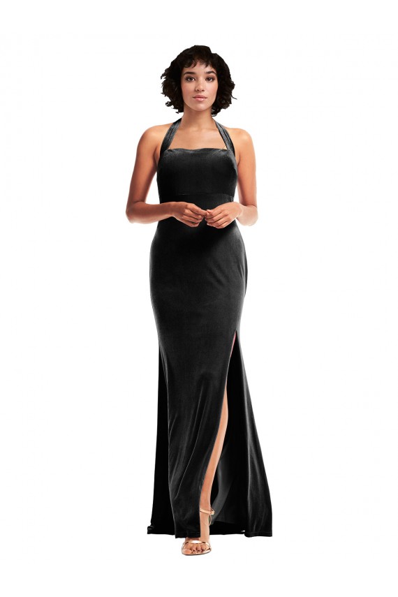 Sleeveless Black Low Back Mermaid Halter Neck Formal Dress