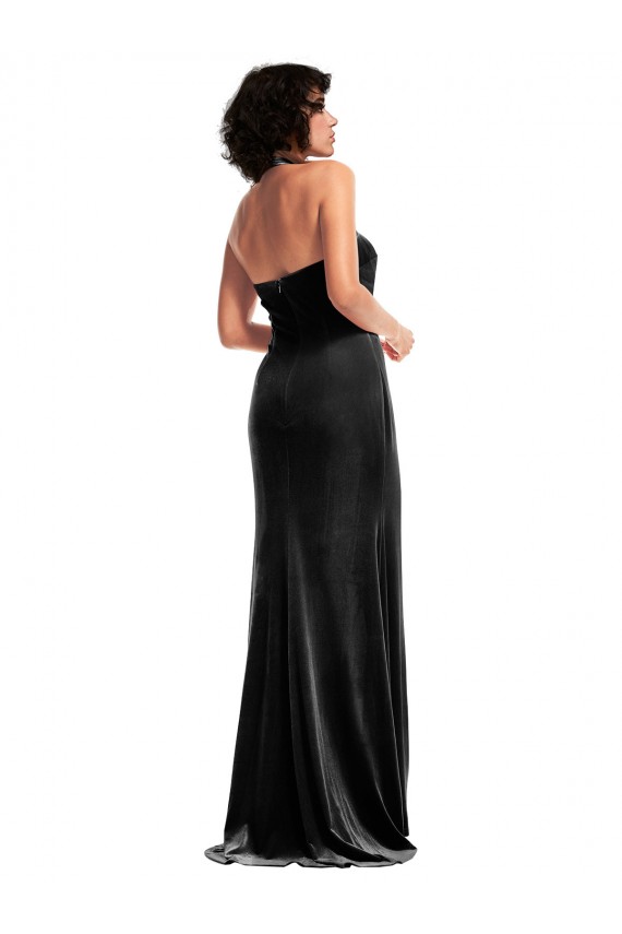 Sleeveless Black Low Back Mermaid Halter Neck Formal Dress