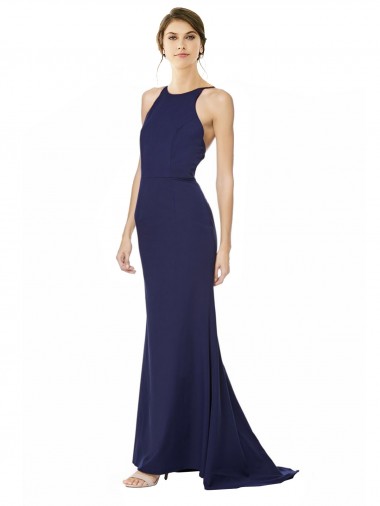 Affordable Sleeveless Navy Blue Criss Cross Open Back Mermaid Halter Neck Formal Dress Canada