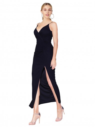 Affordable Sleeveless Dark Navy V-Back Mermaid Chiffon V-Neck Formal Dress Canada