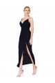 Sleeveless Dark Navy V-Back Mermaid Chiffon V-Neck Formal Dress