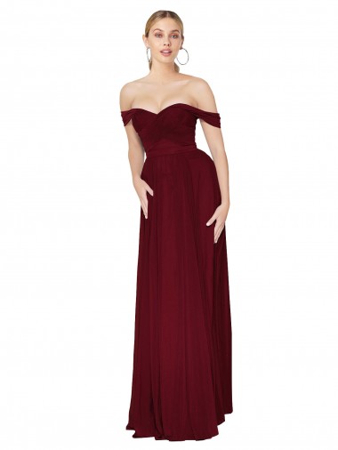 Affordable Sleeveless Burgundy Mermaid Off the Shoulder Formal Dress Canada