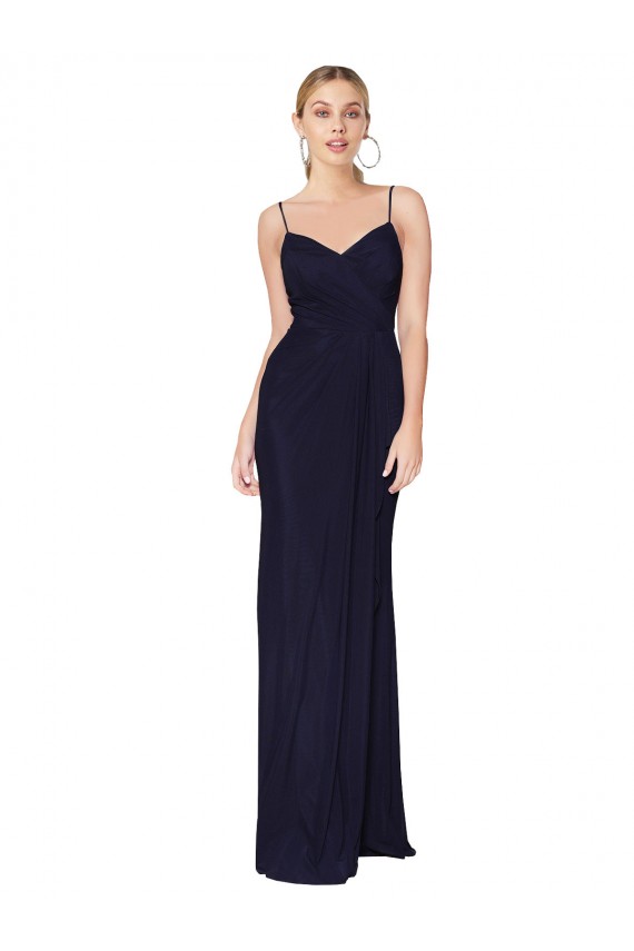 Sleeveless Dark Navy V-Back Mermaid Spaghetti Straps Formal Dress