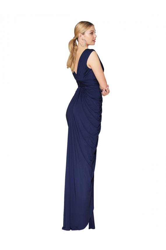 Sleeveless Dark Navy V-Back Mermaid V-Neck Formal Dress