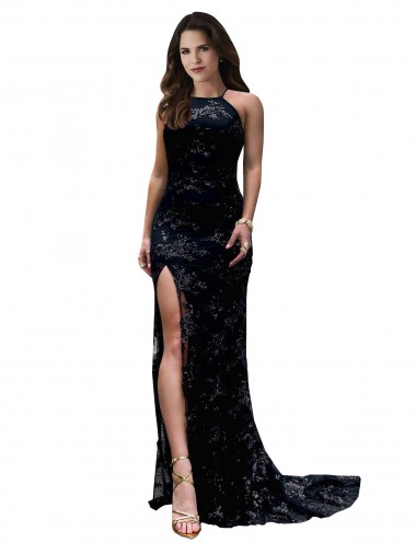 Affordable Sleeveless Black Open Back Mermaid High Neck Black Tie Formal Dress Canada