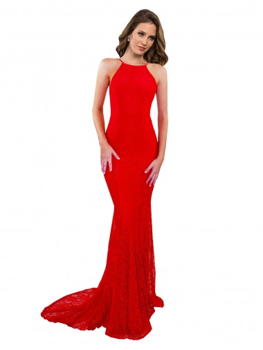 Affordable Sleeveless Red Open Back Mermaid High Neck Formal Dress Canada