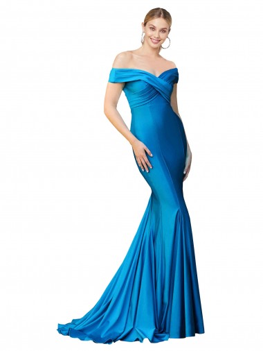 Affordable Sleeveless Peacock Blue Mermaid Off the Shoulder Formal Dress Canada