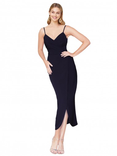 Affordable Sleeveless Dark Navy V-Back Mermaid Spaghetti Straps Formal Gowns Canada