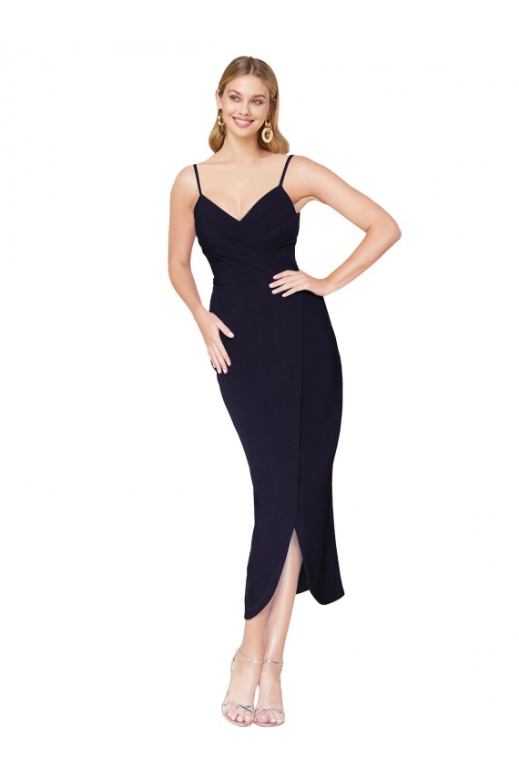 Sleeveless Dark Navy V-Back Mermaid Spaghetti Straps Formal Gowns
