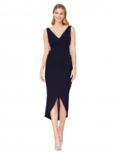 Affordable Sleeveless Dark Navy Mermaid V-Neck High Low Formal Dress Canada
