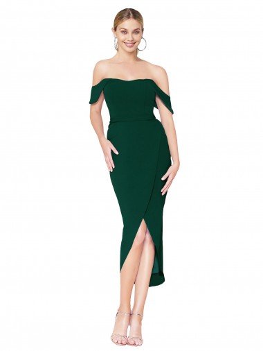 Affordable Sleeveless Midnight Green Mermaid Off the Shoulder High Low Formal Dress Canada
