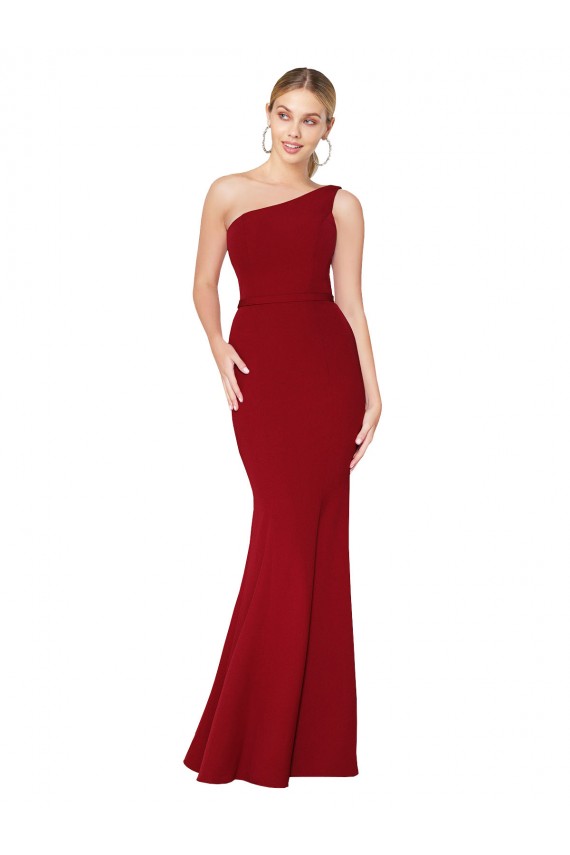 Sleeveless Burgundy Mermaid One Shoulder Formal Dress
