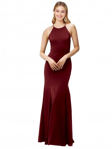 Affordable Sleeveless Burgundy Gold Criss Cross Back Mermaid Halter Neck Formal Dress Canada