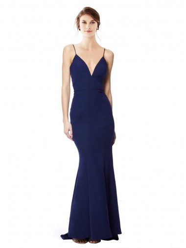 Affordable Sleeveless Navy Blue Open Back Mermaid Spaghetti Straps Formal Dress Canada