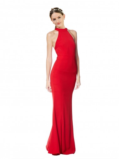 Affordable Sleeveless Red Mermaid Halter Neck Formal Dress Canada