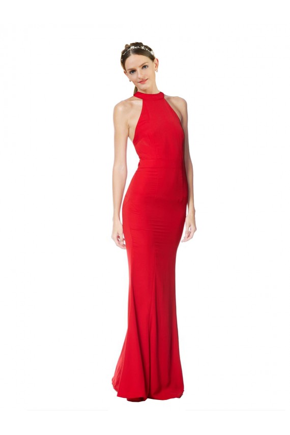 Sleeveless Red Mermaid Halter Neck Formal Dress