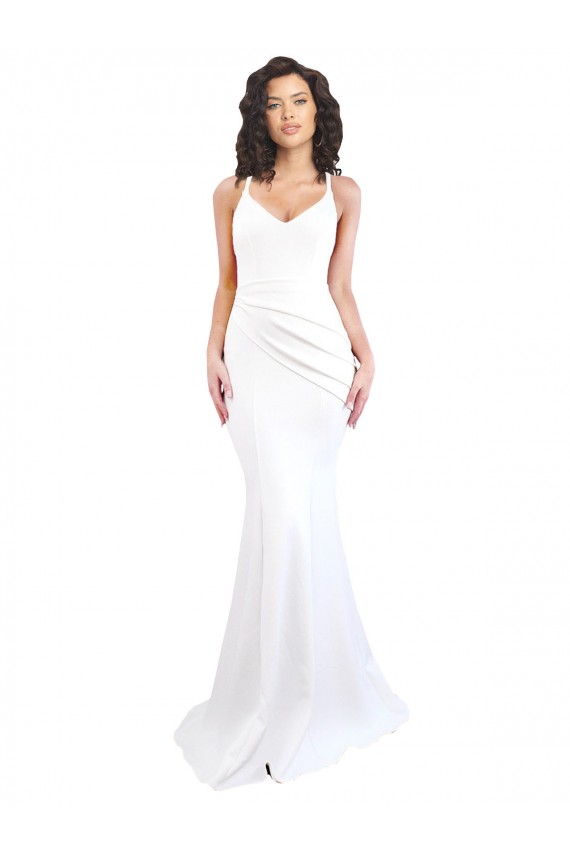 Sleeveless White Low Back Mermaid Spaghetti Straps Black Tie Formal Dress