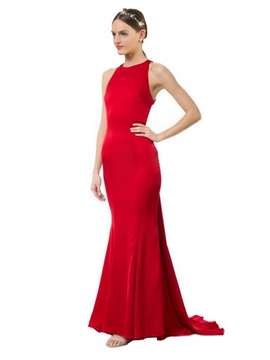 Affordable Sleeveless Red Open Back Mermaid Halter Neck Sexy Formal Dress Canada