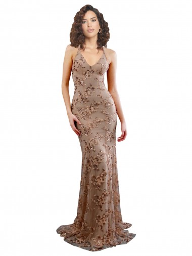 Affordable Sleeveless Rose Gold Backless Mermaid V-Neck Formal Dress Canada