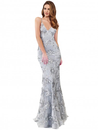 Affordable Sleeveless Silver Backless Mermaid V-Neck Formal Dress Canada