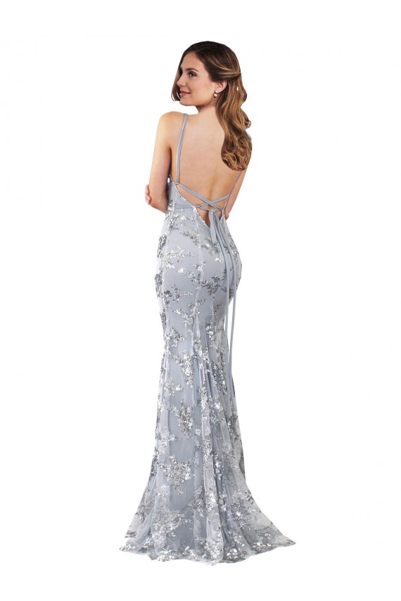Sleeveless Silver Backless Mermaid V-Neck Formal Dress